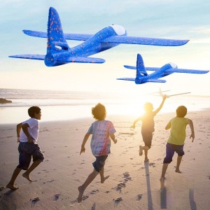 Avion Planor cu Pilot, Flippy, Din Polistiren, Cu Lumini in Cabina Pilotului, Lungime 47 cm, Albastru - Img 4