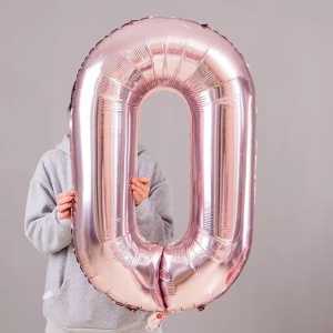 Balon din Folie Flippy, Cifra 0, 81 cm, Pentru Aer sau Heliu, Bulk, Roz Auriu - Img 4