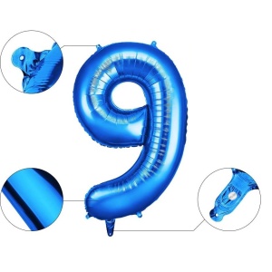 Balon din Folie Flippy, Cifra 9, 81 cm, Pentru Aer sau Heliu, Bulk, Albastru - Img 3