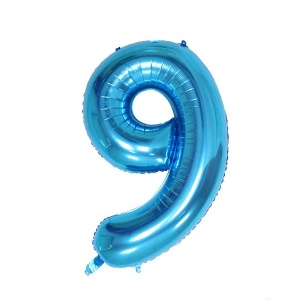 Balon din Folie Flippy, Cifra 9, 81 cm, Pentru Aer sau Heliu, Bulk, Albastru - Img 1