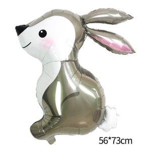 Balon din Folie Metalizata, Flippy, Ambalaj Individual, Pai Inclus, Model Iepure, Tema Animalute, 56x73 cm, Umflare cu Aer sau Heliu, Gri - Img 2