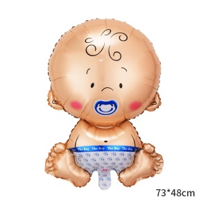 Balon din Folie Metalizata, Flippy, Figurina Baietel, Tema Botez, 73x48 cm, Ambalaj Individual, Pai Inclus, Umflare cu Aer sau Heliu, Albastru - Img 2