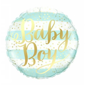 Balon din Folie Metalizata, Flippy, Figurina Cerc, Model Baby Boy, Tematica Gender Reveal, 45 cm, Ambalaj Individual, Pai Inclus, Umflare cu Aer sau Heliu, Albastru - Img 2