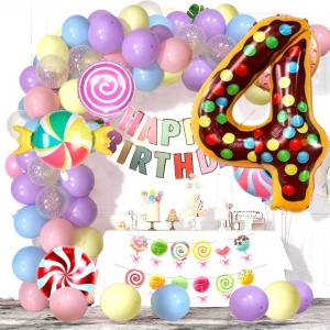 Balon din Folie Metalizata Flippy, Figurina Cifra, Imprimeu Gogosi, Tema Aniversare 100 cm, Ambalaj Individual, Pai inclus, Umflare cu Aer sau Heliu, Multicolor, Cifra 4 - Img 5