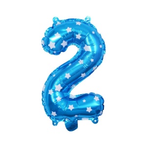 Balon din Folie Metalizata Flippy, Figurina Cifra, Imprimeu Stele, Tema Aniversare 80 cm, Ambalaj Individual, Pai inclus, Umflare cu Aer sau Heliu, Albastru, Cifra 2 - Img 2
