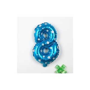 Balon din Folie Metalizata Flippy, Figurina Cifra, Imprimeu Stele, Tema Aniversare 80 cm, Ambalaj Individual, Pai inclus, Umflare cu Aer sau Heliu, Albastru, Cifra 8 - Img 3