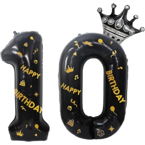 Balon din Folie Metalizata Flippy, Figurina Cifra si Coroana, Scris Happy Birthday, Tema Aniversare 100 cm, Ambalaj Individual, Pai inclus, Umflare cu Aer sau Heliu, Negru, Cifra 0 - Img 3