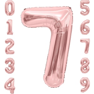 Balon din Folie Metalizata Flippy, Figurina Cifra, Tema Aniversare 100 cm, Ambalaj Individual, Pai inclus, Umflare cu Aer sau Heliu, Coral, Rose, Cifra 7 - Img 4