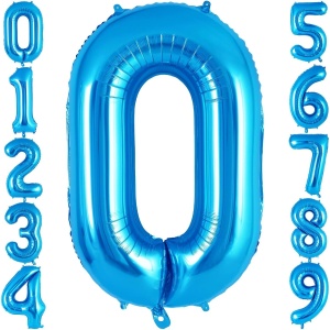 Balon din Folie Metalizata, Flippy, Figurina Cifra, Tema Aniversare 100 cm, Ambalaj Individual, Pai inclus, Umflare cu Aer sau Heliu, Albastru, Cifra 0 - Img 4