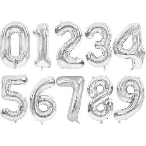 Balon din Folie Metalizata, Flippy, Figurina Cifra, Tema Aniversare 100 cm, Ambalaj Individual, Pai inclus, Umflare cu Aer sau Heliu, Argintiu, Cifra 3 - Img 9