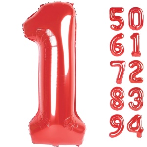Balon din Folie Metalizata Flippy, Figurina Cifra, Tema Aniversare 100 cm, Ambalaj Individual, Pai inclus, Umflare cu Aer sau Heliu, Rosu, Cifra 1 - Img 5