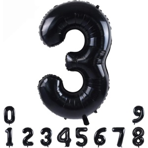 Balon din Folie Metalizata, Flippy, Figurina Cifra, Tema Aniversare 100 cm, Ambalaj Individual, Pai inclus, Umflare cu Aer sau Heliu, Negru, Cifra 3 - Img 2