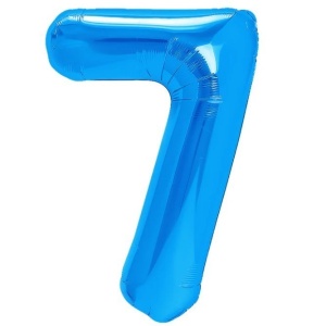 Balon din Folie Metalizata, Flippy, Figurina Cifra, Tema Aniversare 100 cm, Ambalaj Individual, Pai inclus, Umflare cu Aer sau Heliu, Albastru, Cifra 7 - Img 1