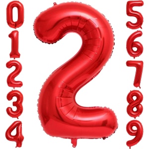 Balon din Folie Metalizata Flippy, Figurina Cifra, Tema Aniversare 40 cm, Ambalaj Individual, Pai inclus, Umflare cu Aer sau Heliu, Rosu, Cifra 2 - Img 4