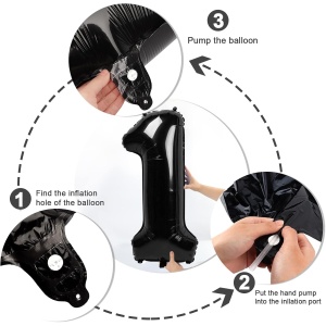 Balon din Folie Metalizata Flippy, Figurina Cifra, Tema Aniversare 40 cm, Ambalaj Individual, Pai inclus, Umflare cu Aer sau Heliu, Negru, Cifra 1 - Img 2