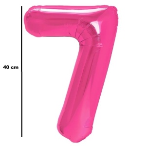 Balon din Folie Metalizata Flippy, Figurina Cifra, Tema Aniversare 40 cm, Ambalaj Individual, Pai inclus, Umflare cu Aer sau Heliu, Roz, Cifra 7 - Img 2