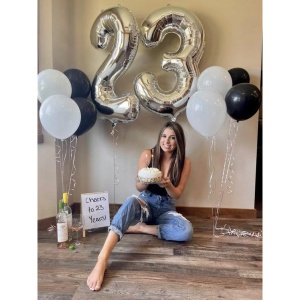 Balon din Folie Metalizata Flippy, Figurina Cifra, Tema Aniversare 40 cm, Ambalaj Individual, Pai inclus, Umflare cu Aer sau Heliu, Argintiu, Cifra 3 - Img 4