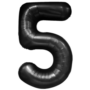 Balon din Folie Metalizata Flippy, Figurina Cifra, Tema Aniversare 40 cm, Ambalaj Individual, Pai inclus, Umflare cu Aer sau Heliu, Negru, Cifra 5 - Img 1