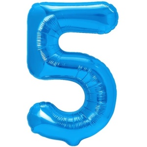 Balon din Folie Metalizata, Flippy, Figurina Cifra, Tema Aniversare 80 cm, Ambalaj Individual, Pai inclus, Umflare cu Aer sau Heliu, Albastru, Cifra 5 - Img 1