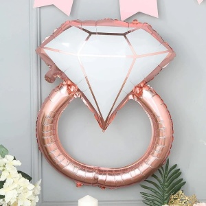 Balon din Folie Metalizata, Flippy, Figurina Inel de Logodna, Model Diamant, Tema Nunta, 60 cm, Ambalaj Individual, Pai Inclus, Umflare cu Aer sau Heliu, Roz - Img 5