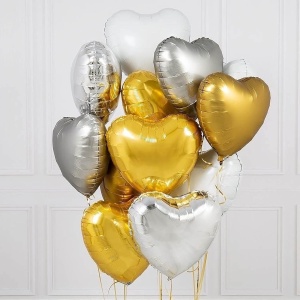 Balon din Folie Metalizata, Flippy, Figurina Inimioara, Model Simplu, Tematica Iubire, 40 cm, Ambalaj Individual, Pai Inclus, Umflare cu Aer sau Heliu, Auriu - Img 3