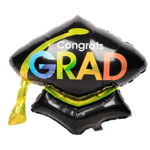 Balon din Folie Metalizata, Flippy, Figurina, Model Toca Congrats Grad, Tematica Absolvire, 66x66 cm, Ambalaj Individual, Pai Inclus, Umflare cu Aer sau Heliu, Negru - Img 7