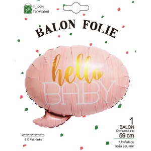 Balon din Folie Metalizata, Flippy, Figurina Norisor, Tema Hello Baby , 59x50 cm, Ambalaj Individual, Pai Inclus, Umflare cu Aer sau Heliu, Roz - Img 6