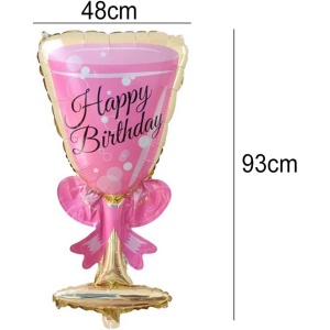 Balon din Folie Metalizata, Flippy, Figurina Pahar de Vin, Tema Aniversare, 93x48 cm, Ambalaj Individual, Pai Inclus, Umflare cu Aer sau Heliu, Roz - Img 3