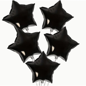Balon din Folie Metalizata, Flippy, Figurina Stea, Model Simplu, Tematica Aniversare, 40 cm, Ambalaj Individual, Pai Inclus, Umflare cu Aer sau Heliu, Negru - Img 5