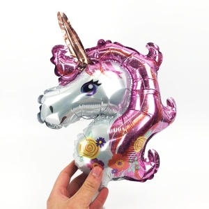 Balon din Folie Metalizata, Flippy, Figurina Unicorn, Tema Animalute, 30 cm, Ambalaj Individual, Pai Inclus, Umflare cu Aer sau Heliu, Roz - Img 2