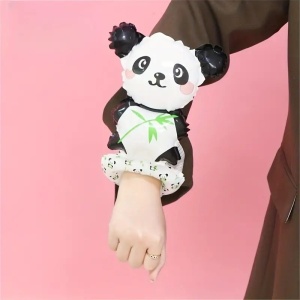 Balon din Folie Metalizata, Flippy, Figurine Animalute, Tip Bratara, Model Panda, 13 x 35 cm, Ambalaj Individual, Pai Inclus, Umflare cu Aer sau Heliu, Alb/Negru - Img 2