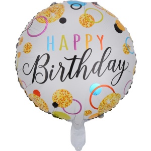 Balon din Folie Metalizata, Flippy, Figurine, Model 6, Happy Birthday, Tematica Aniversare, 45 cm, Ambalaj Individual, Pai Inclus, Umflare cu Aer sau Heliu, Multicolor - Img 1