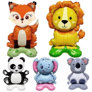 Balon din Folie Metalizata, Flippy, Mini Figurine Animalute, Model Koala, Tematica Aniversare, 38x58 cm, Ambalaj Individual, Pai Inclus, Umflare cu Aer sau Heliu, Multicolor - Img 2