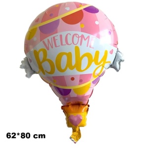 Balon din Folie Metalizata, Flippy, Mini Figurine, Model Balon cu Aer Cald Fetita, Tematica Welcome Baby, 80x62 cm, Ambalaj Individual, Pai Inclus, Umflare cu Aer sau Heliu, Roz - Img 6