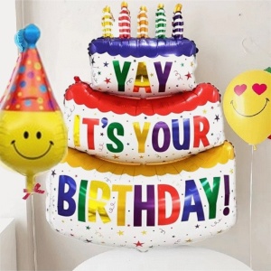 Balon din Folie Metalizata, Flippy, Model Tort cu 3 Straturi, Balon Aniversar, Model Birthday Cake, 102x62 cm, Ambalaj Individual, Pai inclus, Umflare cu Aer sau Heliu, Multicolor - Img 3