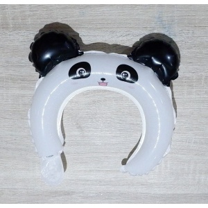 Balon din Folie Metalizata, Flippy, Tip Coronita cu Urechi, Model Panda, Ambalaj Individual, Pai Inclus, Umflare cu Aer sau Heliu, 27 x 28 cm, Alb/Negru - Img 4