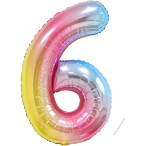Balon din Folie Metalizata Gradient Flippy, Figurina Cifra, Tema Aniversare 100 cm, Ambalaj Individual, Pai inclus, Umflare cu Aer sau Heliu, Multicolor, Cifra 6 - Img 7