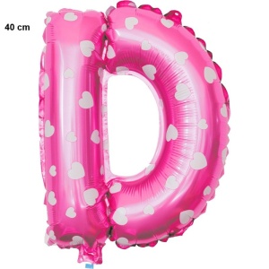 Balon Folie Metalizata Litera D, Flippy, 40 cm, Cu Imprimeu Inimioare, Umflati cu Heliu sau Aer, Ambalaj Individual, Pai inclus, Roz - Img 2