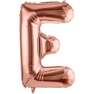 Balon Folie Metalizata Litera E, Flippy, 40 cm, Umflati cu Heliu sau Aer, Ambalaj Individual, Pai inclus, Rose Gold - Img 1