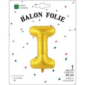 Balon Folie Metalizata Litera I, Flippy, 40 cm, Umflati cu Heliu sau Aer, Ambalaj Individual, Pai inclus, Auriu - Img 2