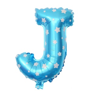 Balon Folie Metalizata Litera J, Flippy, 40 cm, Cu Imprimeu Stelute, Umflati cu Heliu sau Aer, Ambalaj Individual, Pai inclus, Albastru - Img 1