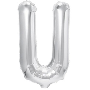 Balon Folie Metalizata Litera U, Flippy, 40 cm, Umflati cu Heliu sau Aer, Ambalaj Individual, Pai inclus, Argintiu - Img 1