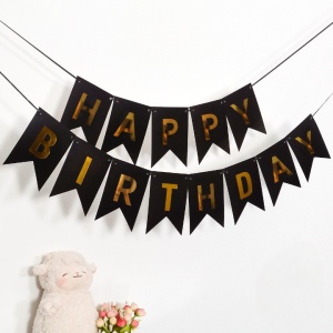 Banner Happy Birthday 100x200 cm, Flippy, Dimensiune Stegulet 11.5x16.5 cm, Rola de Ata Inclusa, Negru - Img 4