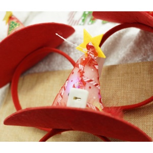 Bentita/cerc tip palarie de Craciun, culoare rosie cu led, marime standard, Flippy - Img 3