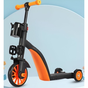 Bicicleta 8 in 1, Flippy, Transformabila, Multifunctionala, Reglare Inaltime, cu Maner de Impingere Detasabil, Tricicleta, Trotineta, 3 Roti, Pedale, Cosulet, 3-6 Ani, Portocaliu - Img 4