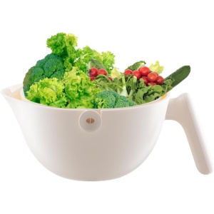 Bol cu Doua Straturi, Flippy, pentru Fructe, Legume, cu Cos de Scurgere a Apei, 2L, din ABS+PP, 29.9 x 22.5 x 11.8 cm, Alb - Img 3