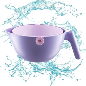 Bol cu Doua Straturi, Flippy, pentru Fructe, Legume, cu Cos de Scurgere a Apei, 2L, din ABS+PP, 29.9 x 22.5 x 11.8 cm, Mov - Img 3
