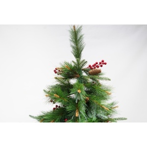 Brad artificial de Craciun, decorat cu conuri pin rosii, pentru interior/exterior, inaltime 150 cm, diametru 104 cm, 323 ramuri, Flippy, verde, suport metalic inclus - Img 3