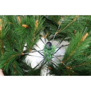 Brad artificial de Craciun, decorat cu conuri pin rosii, pentru interior/exterior, inaltime 210 cm, diametru 142 cm, 767 ramuri, Flippy, verde, suport metalic inclus - Img 3