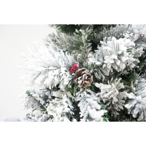 Brad artificial de Craciun nins, decorat cu conuri pin, pentru interior/exterior, inaltime 210 cm, diametru 131 cm, 630 ramuri, Flippy, alb/verde, suport metalic inclus - Img 3